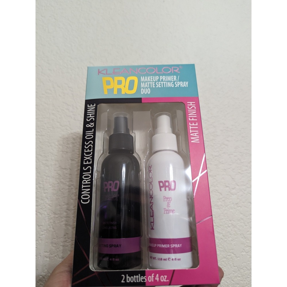 KLEANCOLOR PRO MAKEUP PRIMER & MATTE SETTING SPRAY DUO 4 OZ EA WITH SEALED BOX